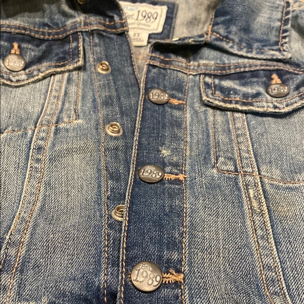 Place Blue Jean Jacket with Classic Trucker Style and Contrasting Stitching - Picture 3 of 10